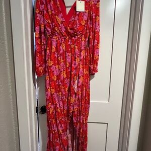 Floral Red and Pink Maxi Dress